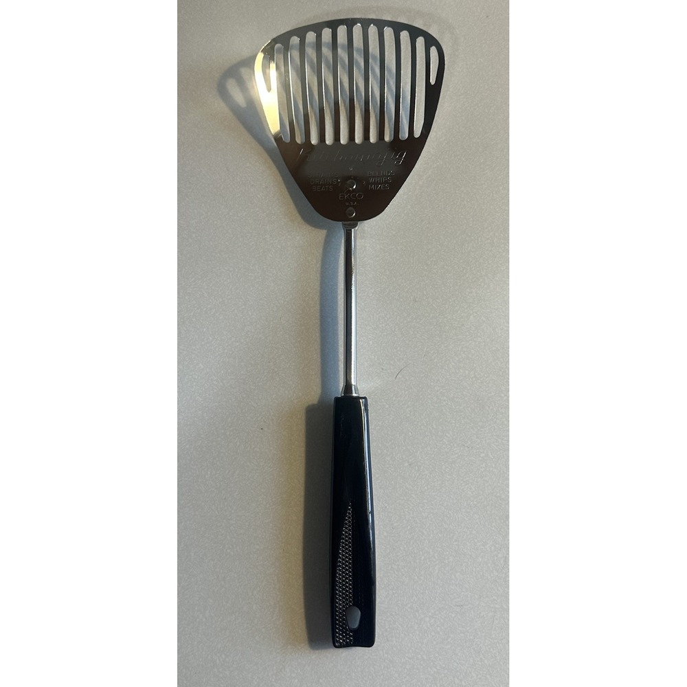 Vintage Ekco Kitchamajig Slotted Spatula Black Handle Stainless Steel USA
